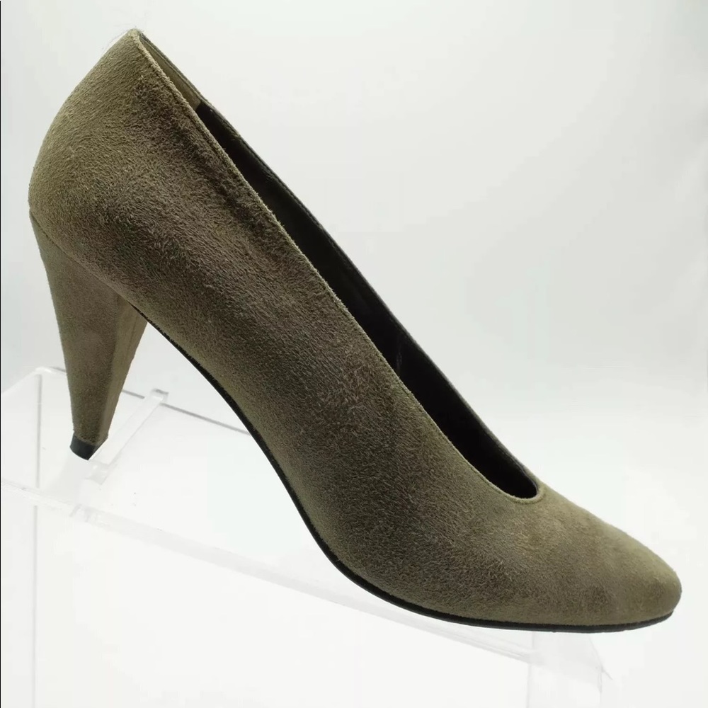 Pancaldi Round Toe Pumps Green Suede Italy